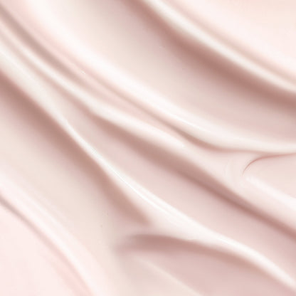 Peptide moisturizer gel swirls on smooth surface, light pink