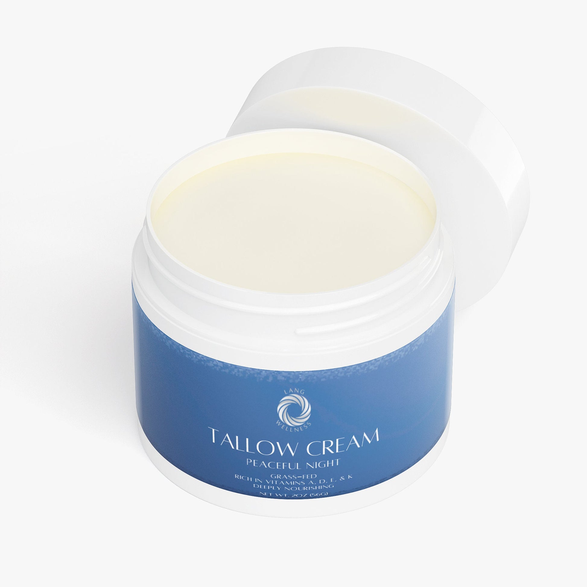 Tallow cream jar filled with pale cream, thick smooth texture