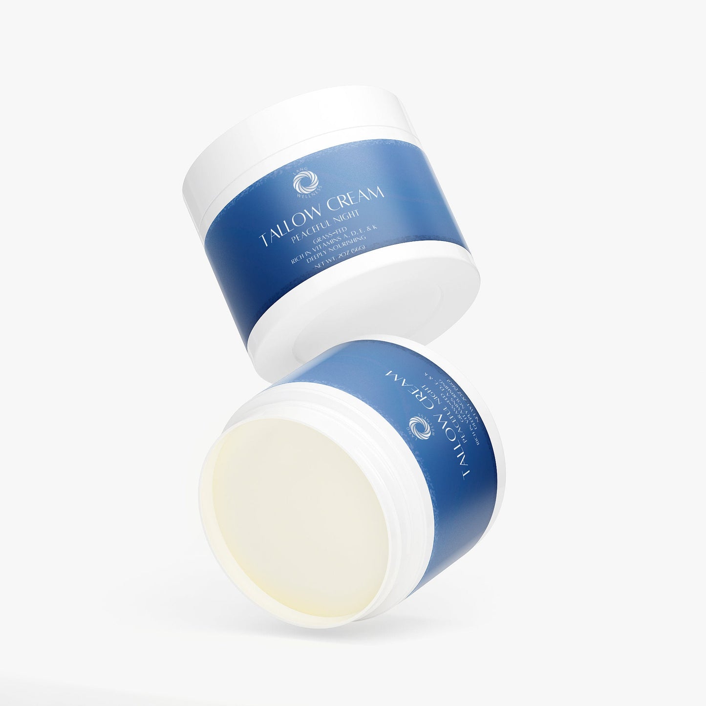 Tallow cream jar open view with cream inside and lid beside