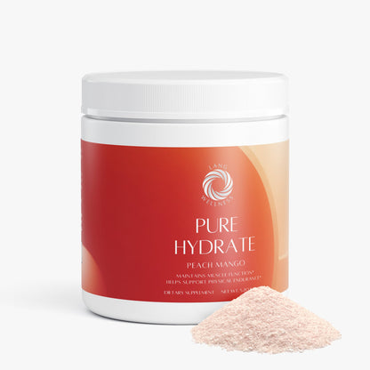 Skincare hydration jar with red label and light beige powder beside it