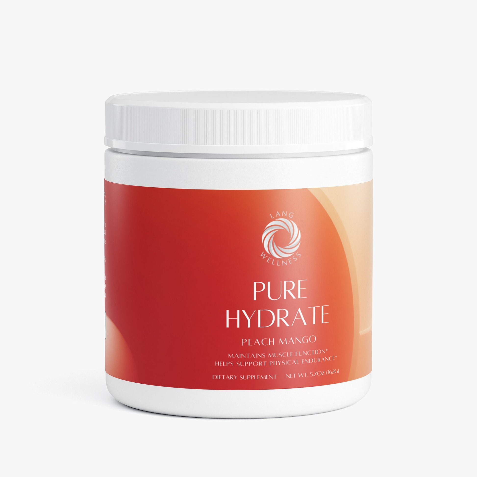 Skincare hydration jar with red and peach gradient label, front view