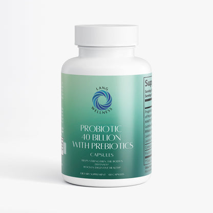 Probiotic 40 billion prebiotics bottle with front label