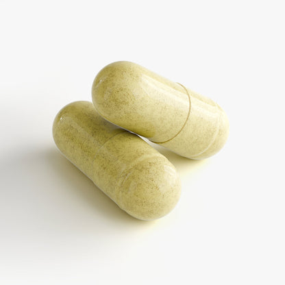 NAD+ capsules, two pills on a plain background