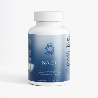 NAD+ supplement bottle front view with white cap