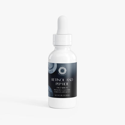 Face serum bottle with white dropper, minimalist studio view