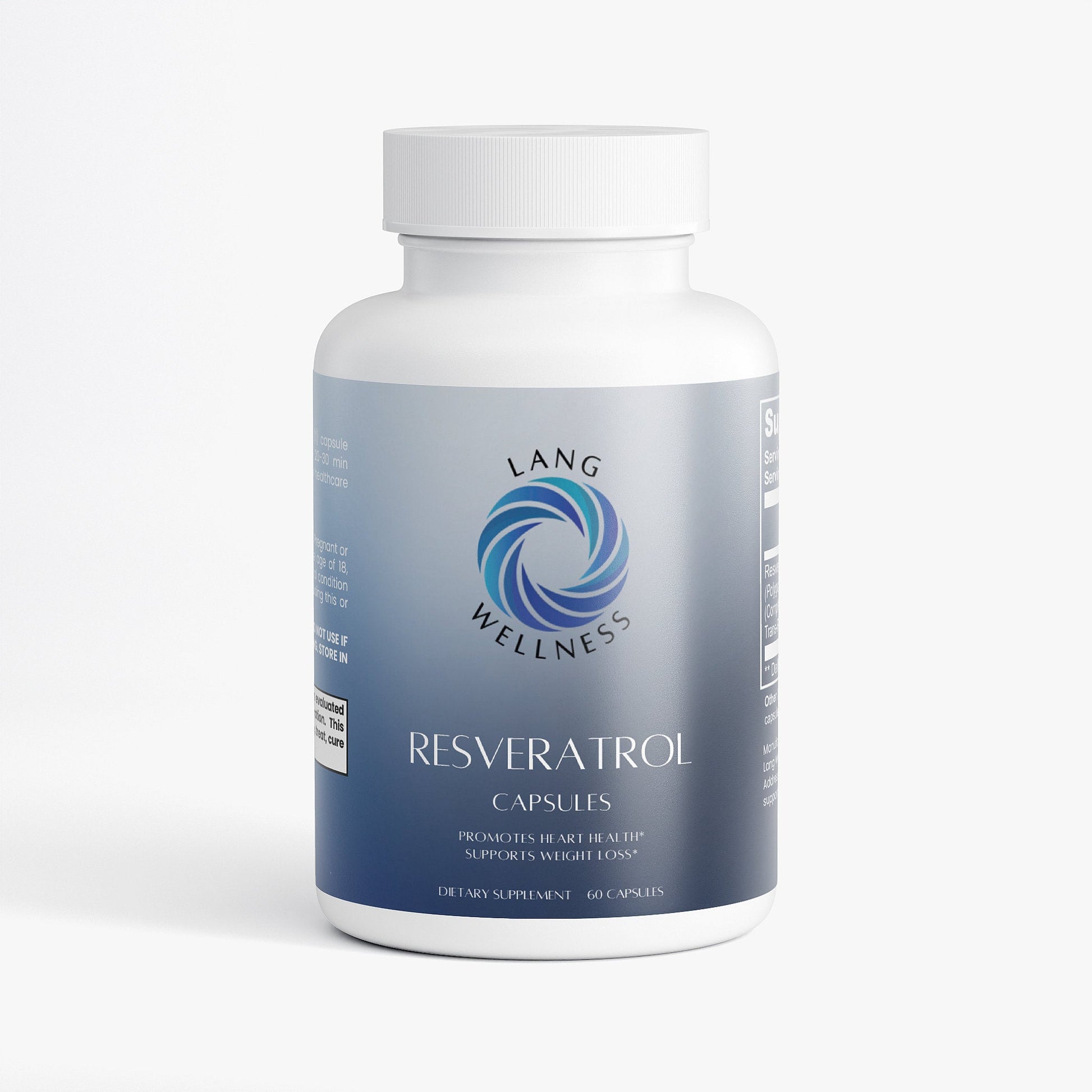 Capsule supplement bottle with blue label and white screw cap.