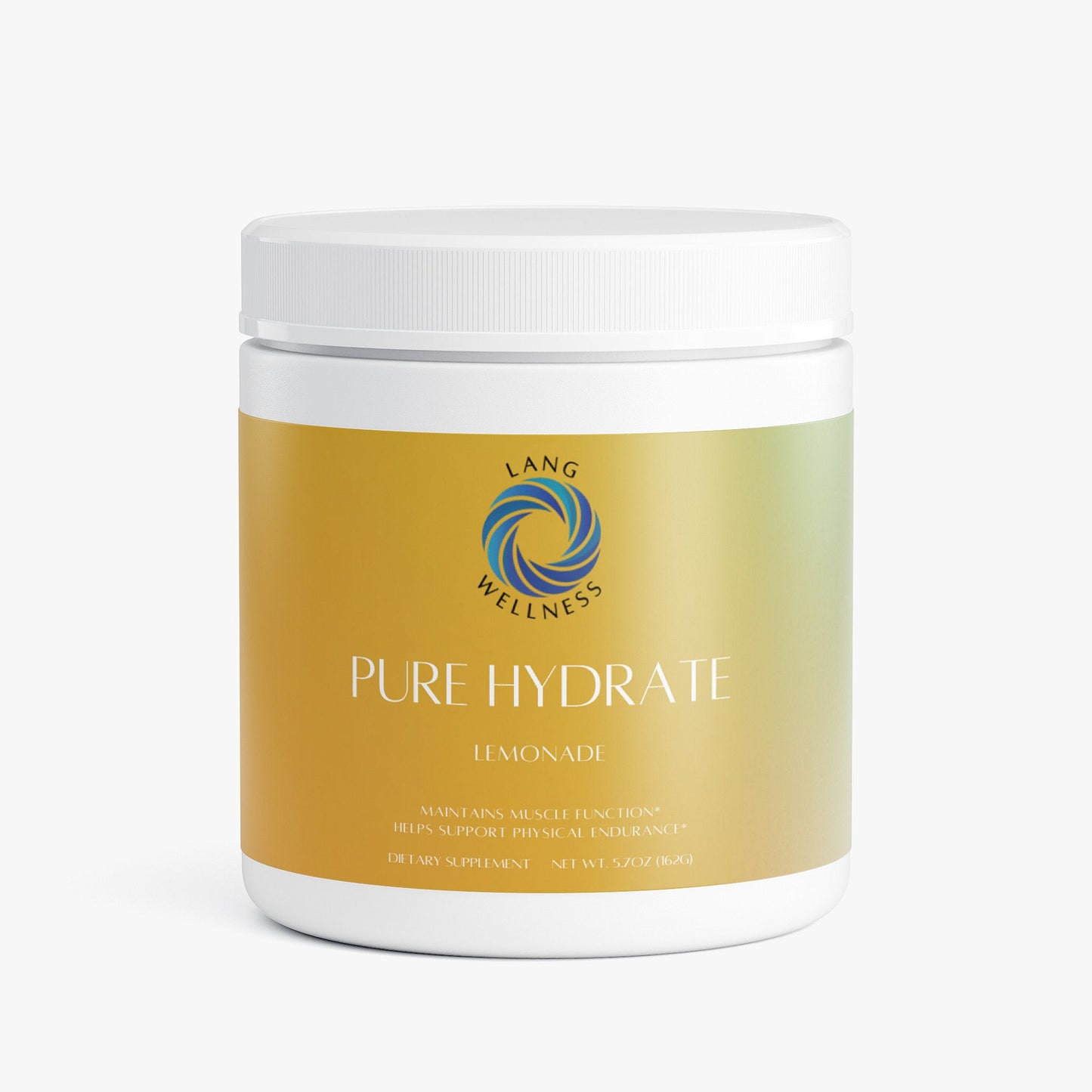 White-lidded skincare jar with gold front panel and printed label