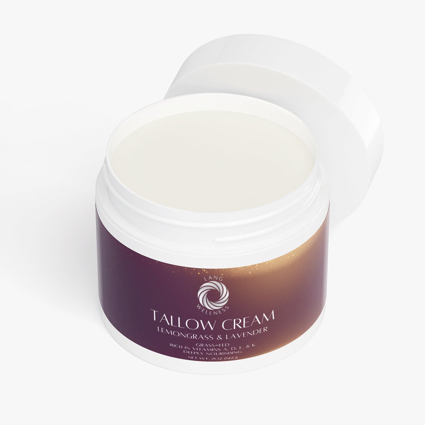 Tallow cream jar with white lid and visible pale cream surface