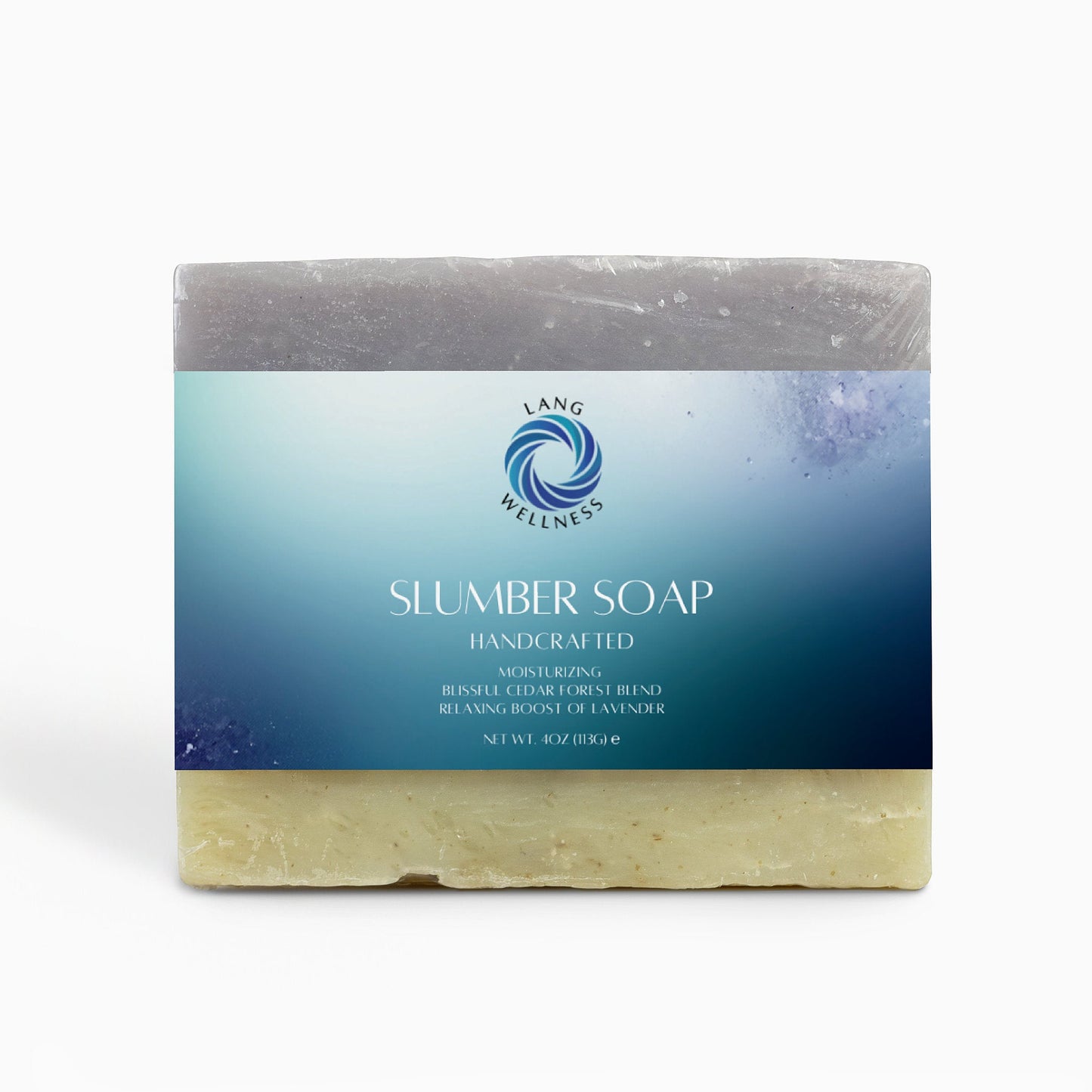 Slumber Soap bar, blue and white top with pale yellow base, rectangular