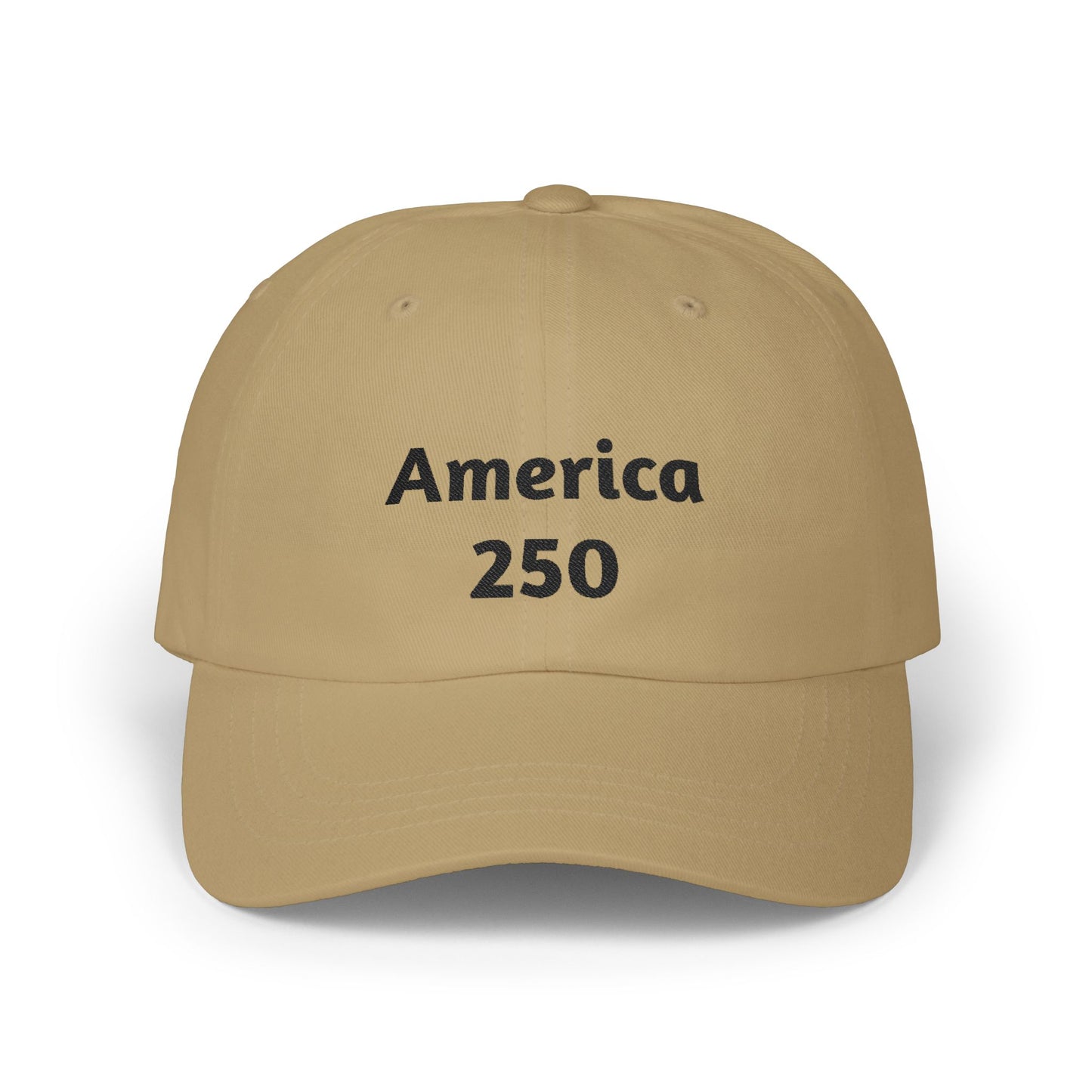 Khaki dad cap with “America 250” front print