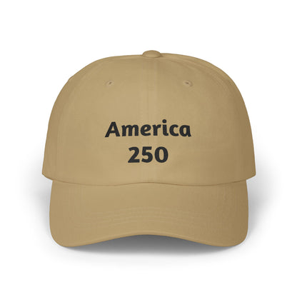 Khaki dad cap with “America 250” front print