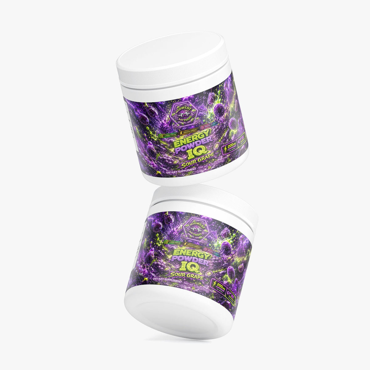 Energy powder tub and tipped container with purple sour grape label
