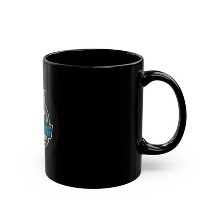 Black ceramic mug with side Fleming Racing logo and C-shaped handle