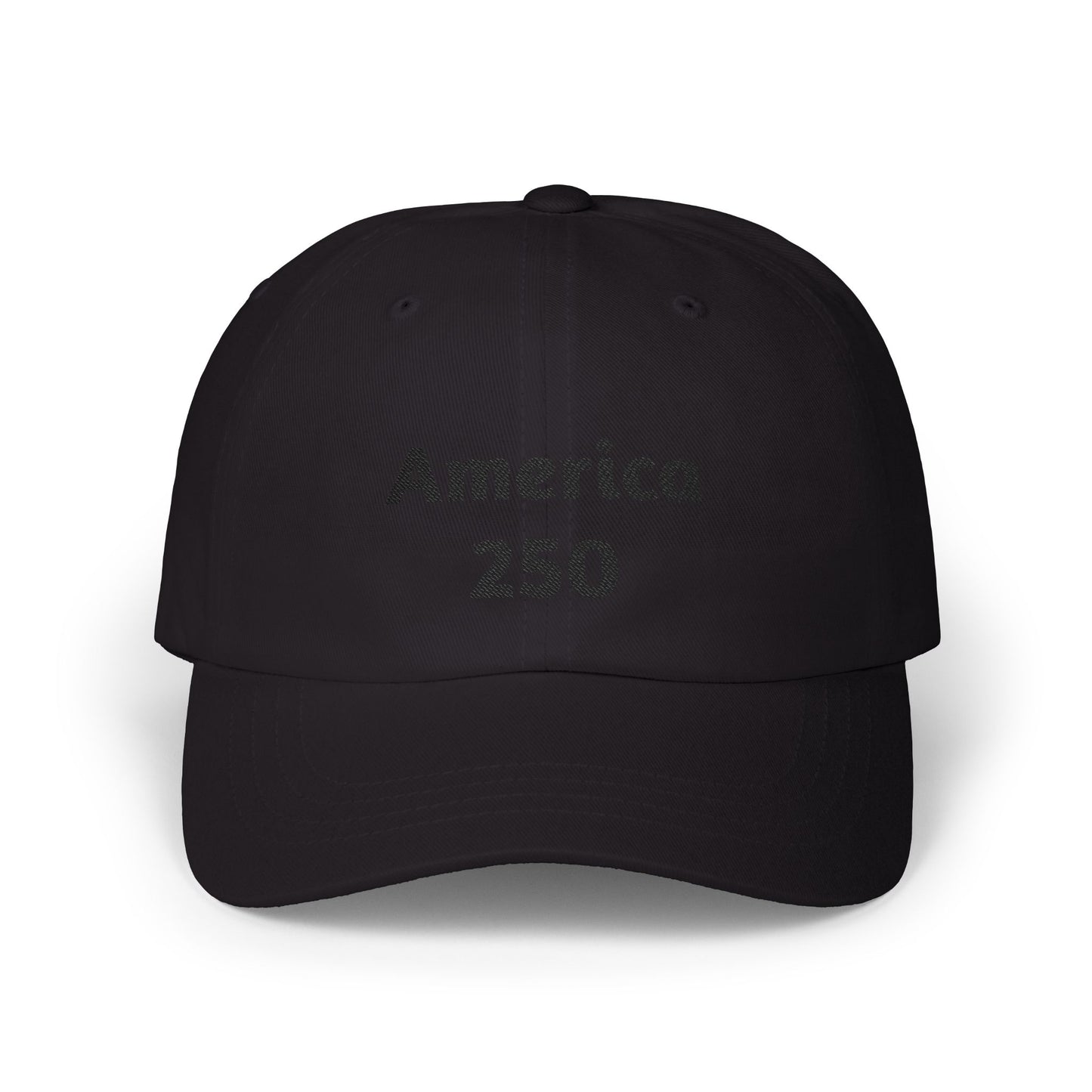 Black dad cap with “America 250” front print