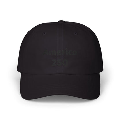 Black dad cap with “America 250” front print