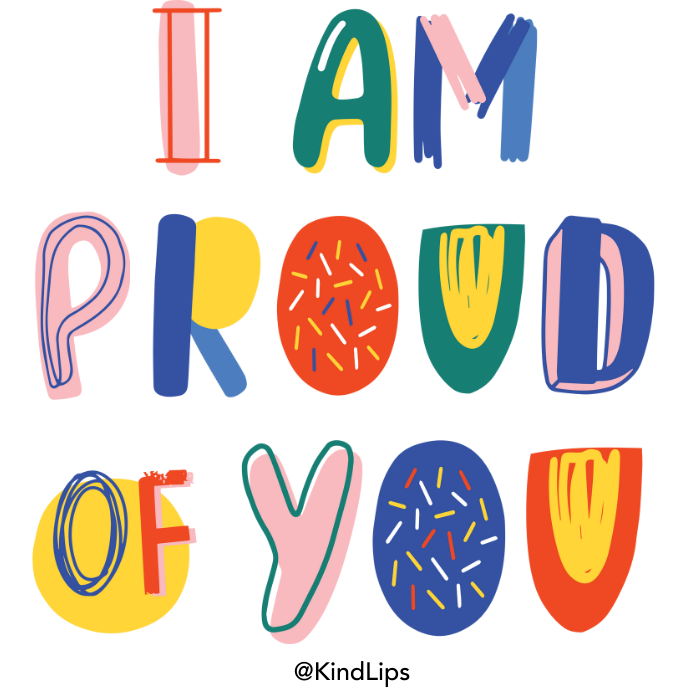 Post-it notes set with colorful 'I AM PROUD' style lettering