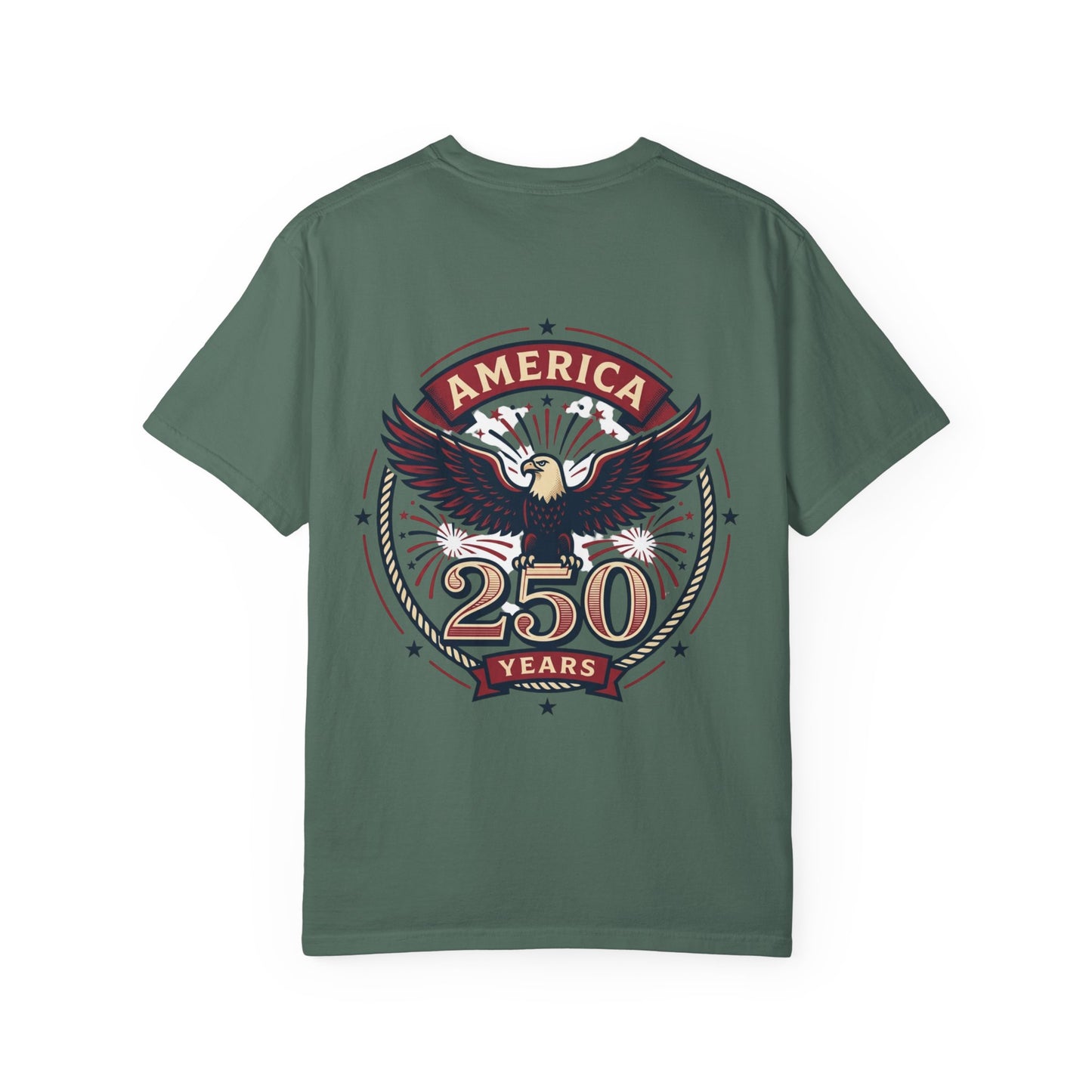 Green T-shirt with back America 250 years eagle graphic