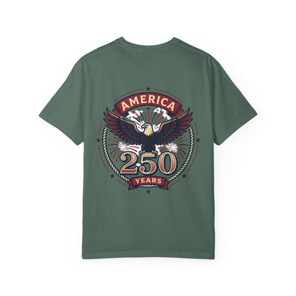 Green T-shirt with back America 250 years eagle graphic