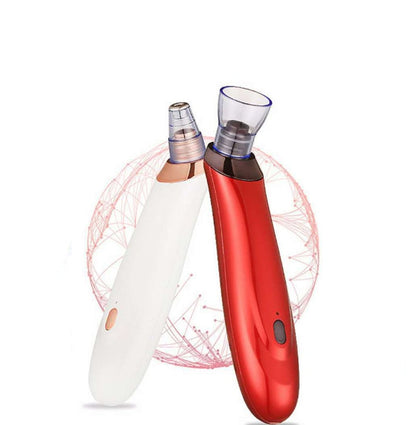 Electric blackhead remover duo in red and white with clear suction head attachments.