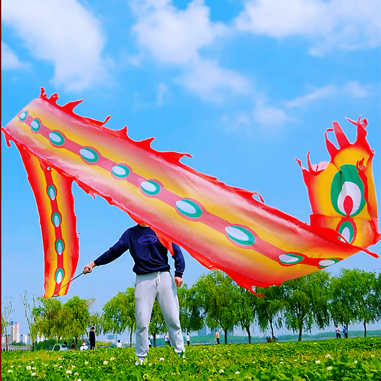19.6ft Washable Silk-like Dragon Poi for Kids & Adults, 6 meters of Outdoor Flinging Fitness Dance with 3D Rainbow Color Dragon Ribbon Streamer Set - Renee Lane Company