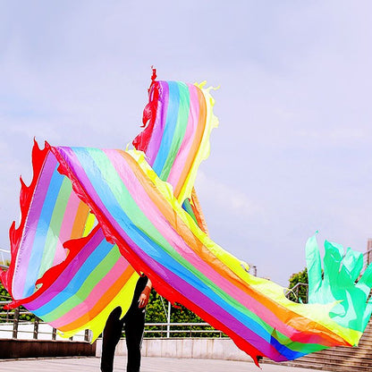 19.6ft Washable Silk-like Dragon Poi for Kids & Adults, 6 meters of Outdoor Flinging Fitness Dance with 3D Rainbow Color Dragon Ribbon Streamer Set - Renee Lane Company