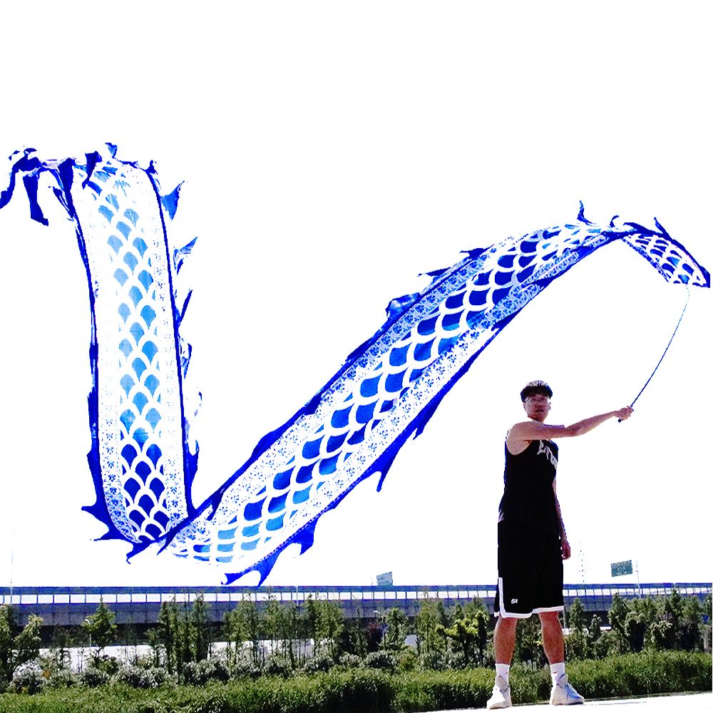 19.6ft Washable Silk-like Dragon Poi for Kids & Adults, 6 meters of Outdoor Flinging Fitness Dance with 3D Rainbow Color Dragon Ribbon Streamer Set - Renee Lane Company