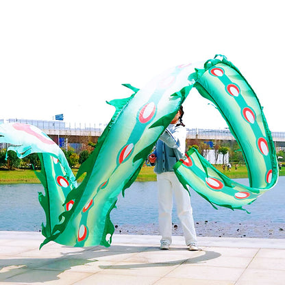 19.6ft Washable Silk-like Dragon Poi for Kids & Adults, 6 meters of Outdoor Flinging Fitness Dance with 3D Rainbow Color Dragon Ribbon Streamer Set - Renee Lane Company