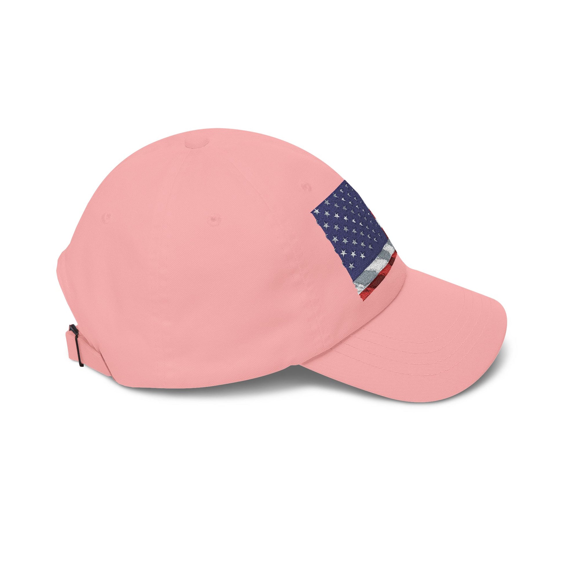 Pink baseball cap with side American flag patch