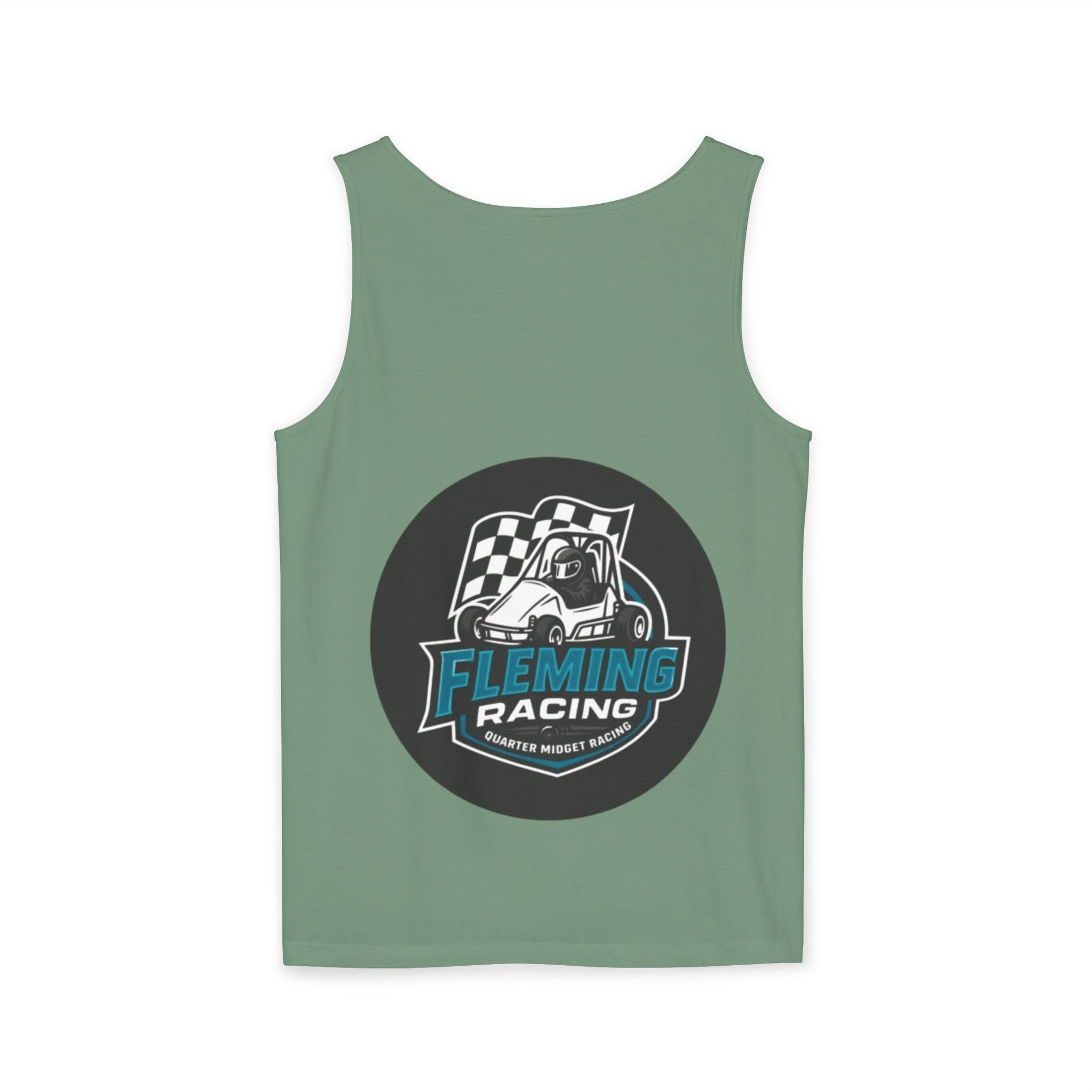 Fleming Racing graphic tank top in mint green with front race logo graphic