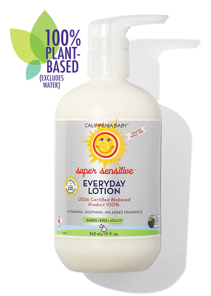 Fragrance-free everyday lotion bottle with pump, large front label on white container