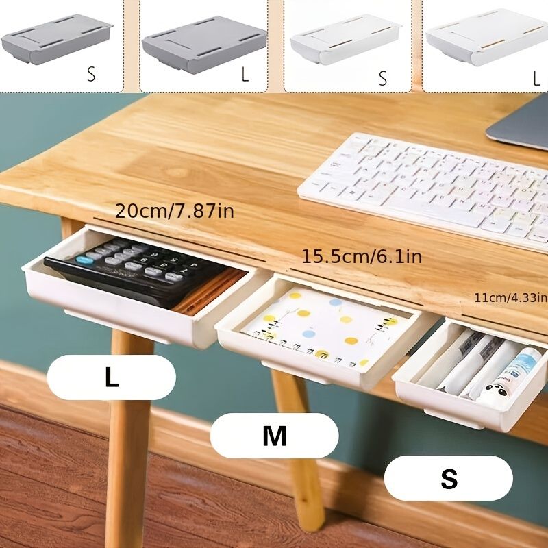 1PC Self Stick Pencil Tray Desk Table Storage Drawer Organizer, Box Under Desk Stand Self-Adhesive Under-Drawer Stationery Storage - Renee Lane Company