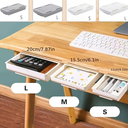1PC Self Stick Pencil Tray Desk Table Storage Drawer Organizer, Box Under Desk Stand Self-Adhesive Under-Drawer Stationery Storage - Renee Lane Company