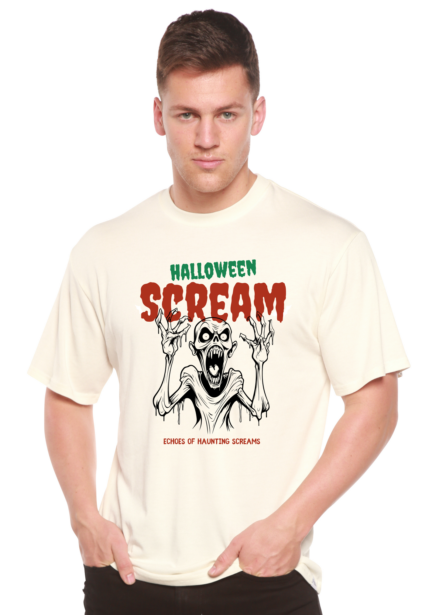 Men's off-white Halloween graphic T-shirt with screaming monster front print