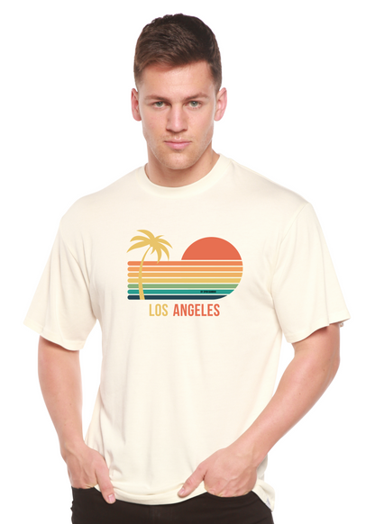 Off-white unisex graphic short-sleeve T-shirt with palm, sunset, and “Los Angeles” print