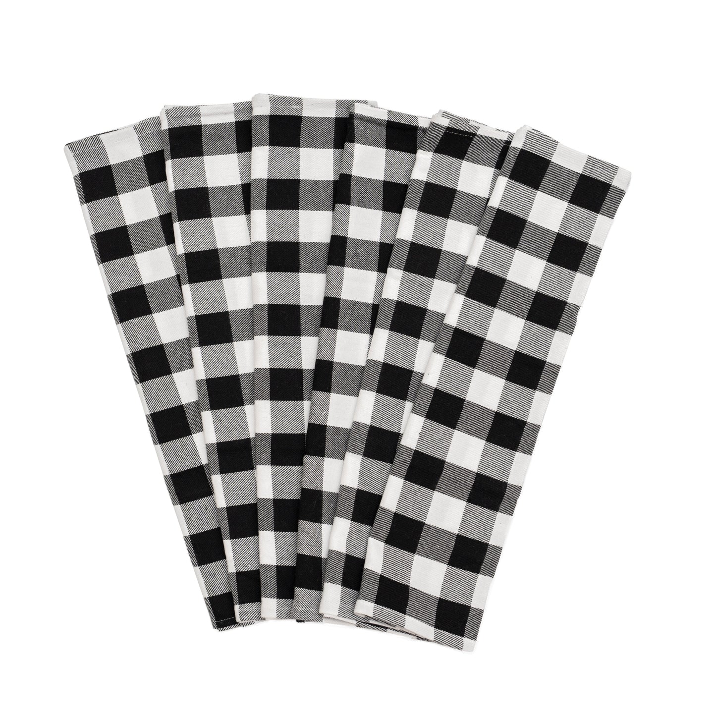 Plaid kitchen towels, black and white check pattern, folded set