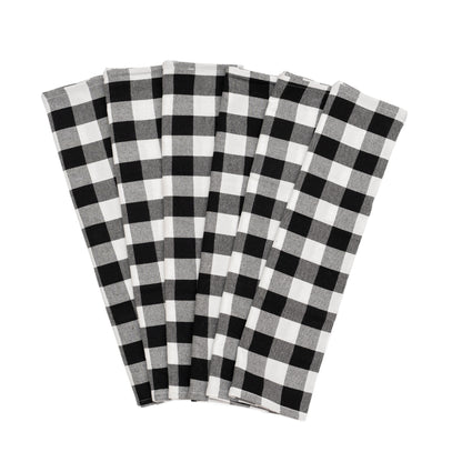 Plaid kitchen towels, black and white check pattern, folded set