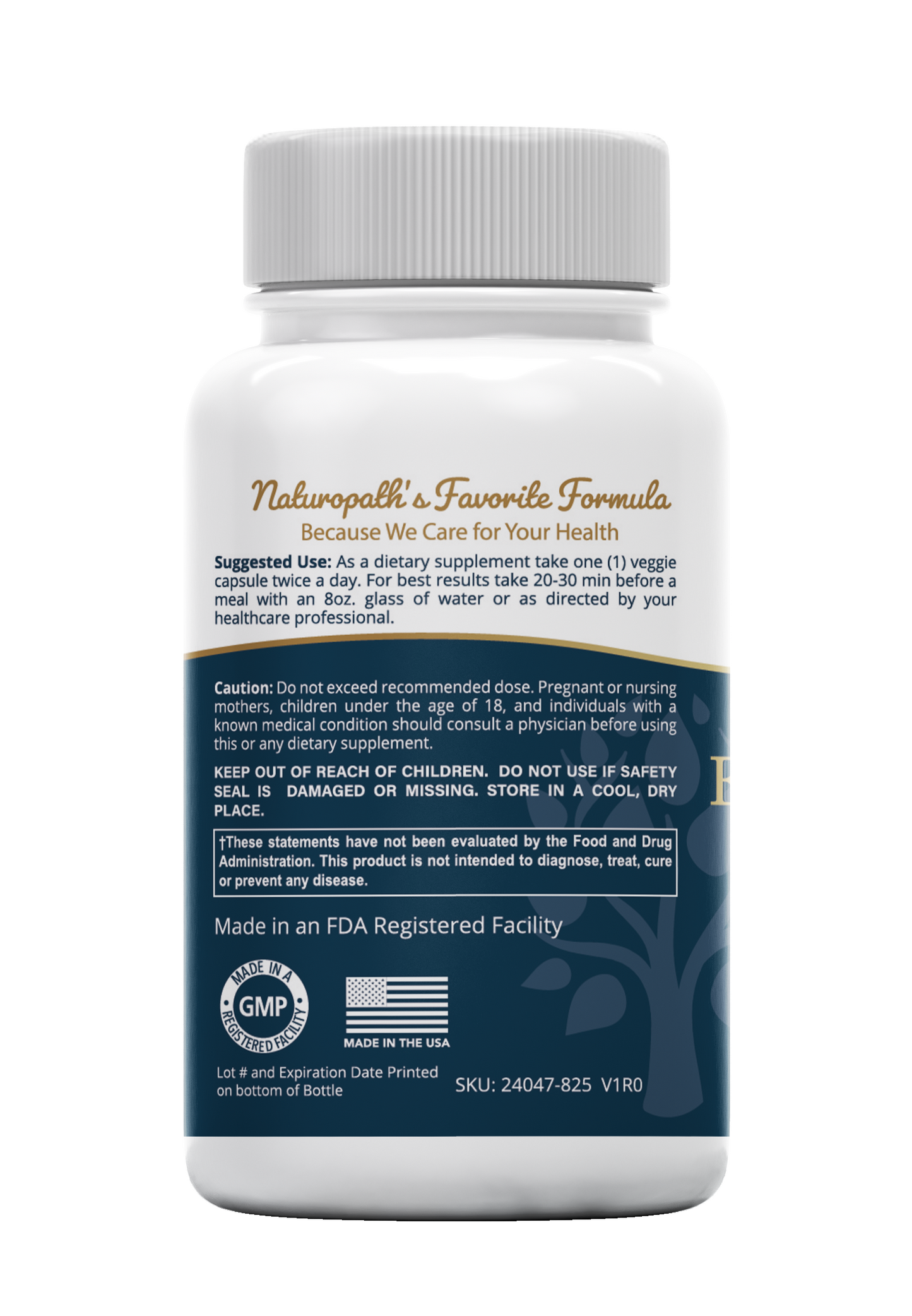 Elderberry plus bottle back label, white cap and dark blue details