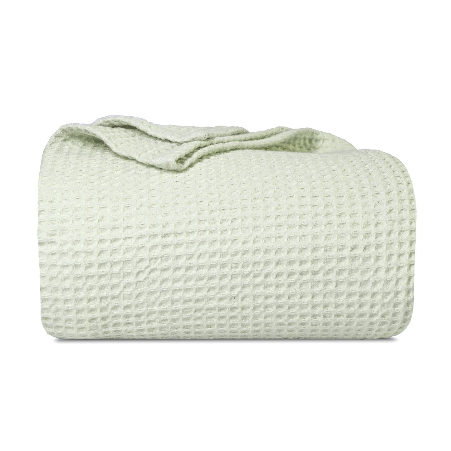 Waffle weave blanket roll, pale green with raised textured grid pattern