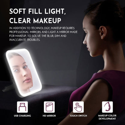 Compact makeup mirror with bright LED light for close-up makeup
