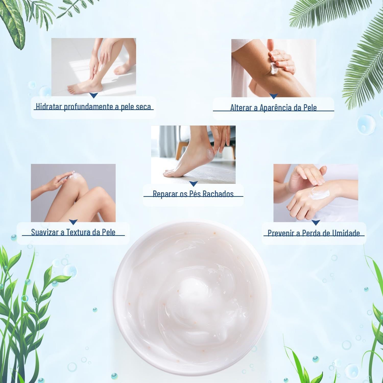 Round white urea cream tub with smooth cream texture on top