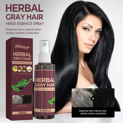 Herbal gray hair spray bottle with maroon box, 100 ml, white spray pump