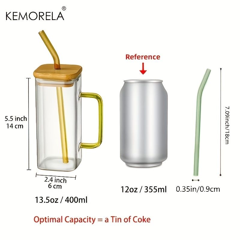 1pc, 13.5oz Adorable Glass Cups with Lids and Straws - Perfect for Back to School and On-the-Go Drinks - Renee Lane Company
