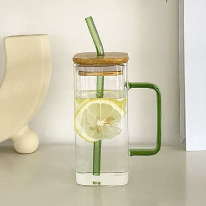 1pc, 13.5oz Adorable Glass Cups with Lids and Straws - Perfect for Back to School and On-the-Go Drinks - Renee Lane Company