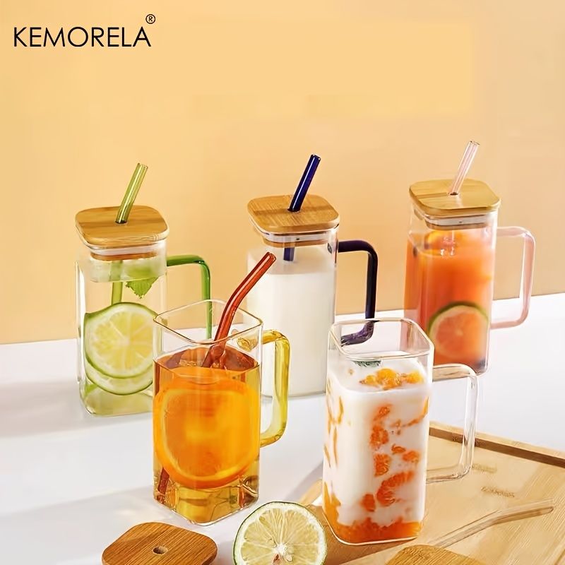 1pc, 13.5oz Adorable Glass Cups with Lids and Straws - Perfect for Back to School and On-the-Go Drinks - Renee Lane Company