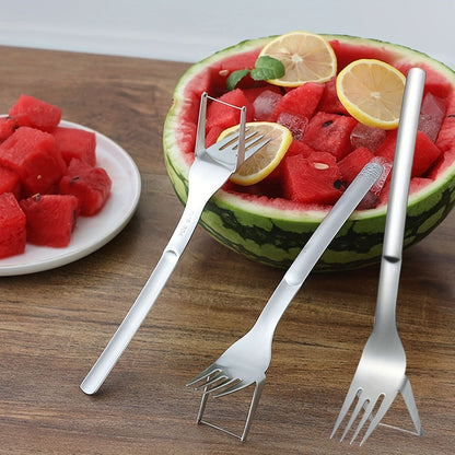 1pc 2 In 1 Watermelon Slicer With Fork Durable Watermelon Cutter Stainless Steel Watermelon Cutting Ruler For Fruit Plate - Renee Lane Company