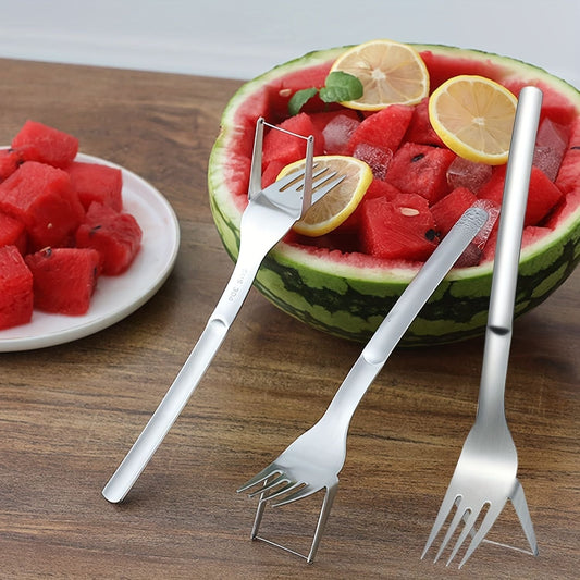 1pc 2 In 1 Watermelon Slicer With Fork Durable Watermelon Cutter Stainless Steel Watermelon Cutting Ruler For Fruit Plate - Renee Lane Company