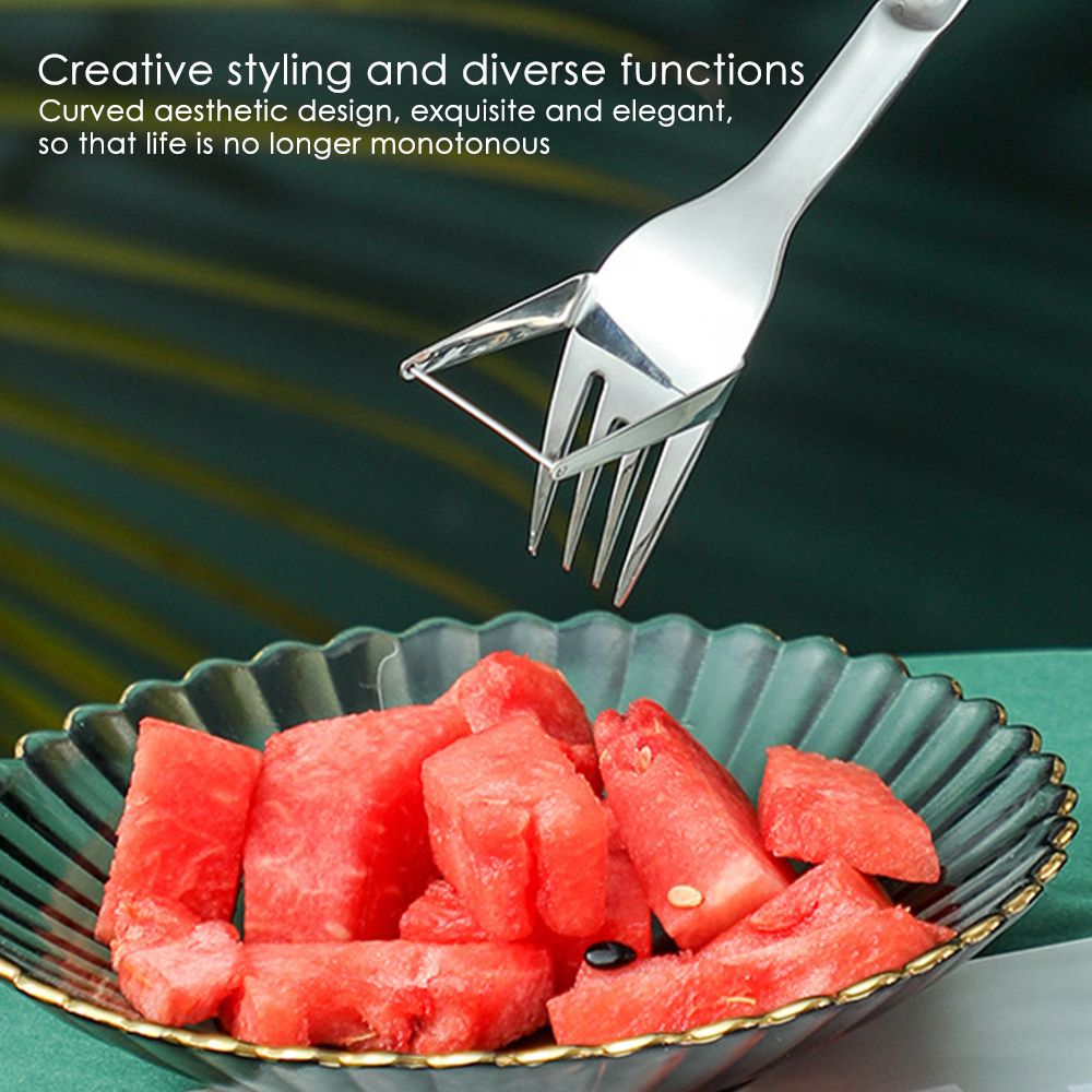1pc 2 In 1 Watermelon Slicer With Fork Durable Watermelon Cutter Stainless Steel Watermelon Cutting Ruler For Fruit Plate - Renee Lane Company