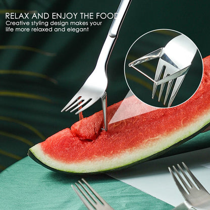 1pc 2 In 1 Watermelon Slicer With Fork Durable Watermelon Cutter Stainless Steel Watermelon Cutting Ruler For Fruit Plate - Renee Lane Company