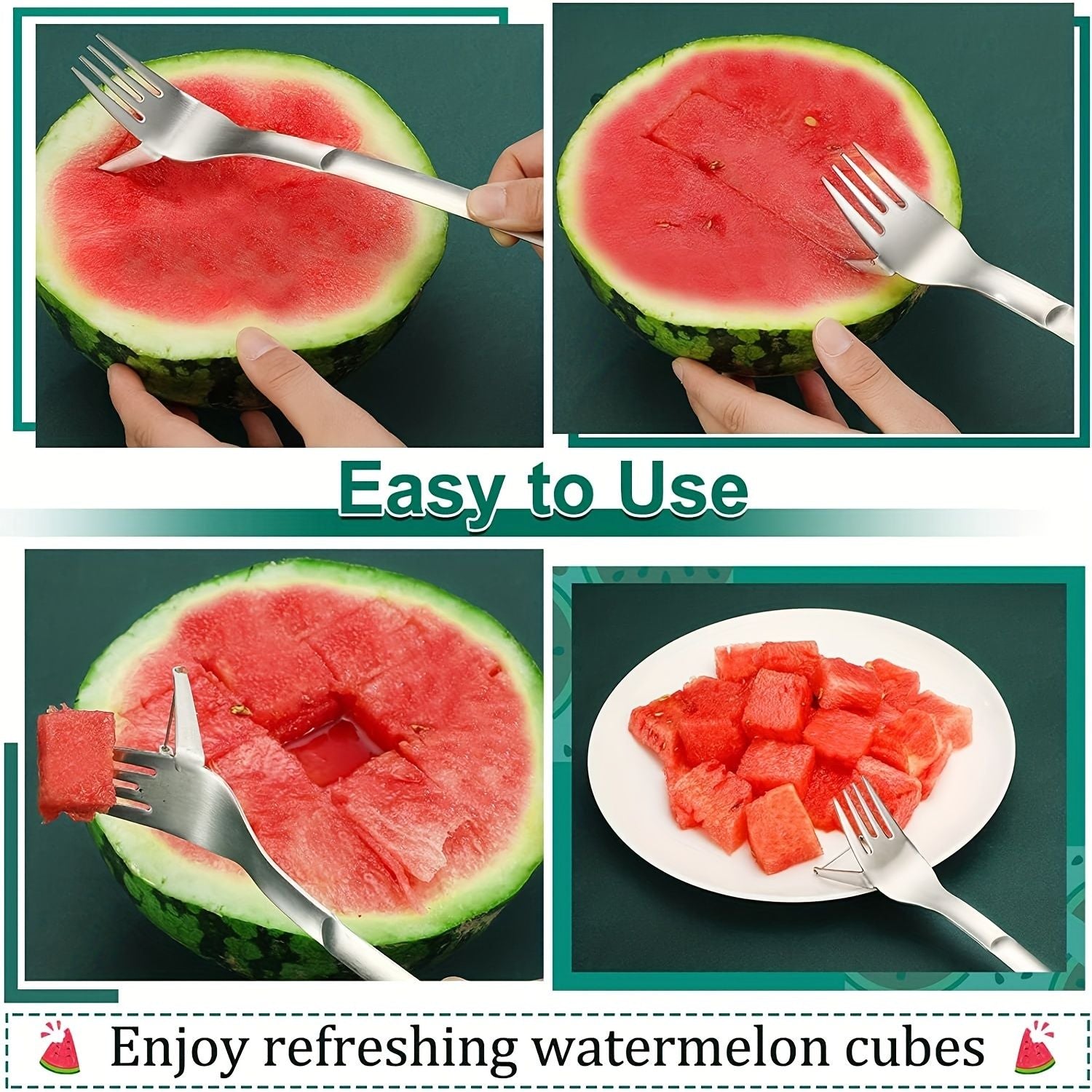 1pc 2 In 1 Watermelon Slicer With Fork Durable Watermelon Cutter Stainless Steel Watermelon Cutting Ruler For Fruit Plate - Renee Lane Company