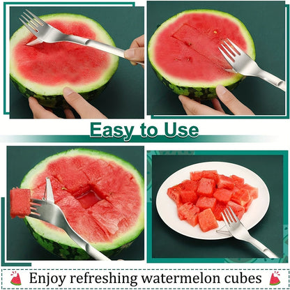 1pc 2 In 1 Watermelon Slicer With Fork Durable Watermelon Cutter Stainless Steel Watermelon Cutting Ruler For Fruit Plate - Renee Lane Company